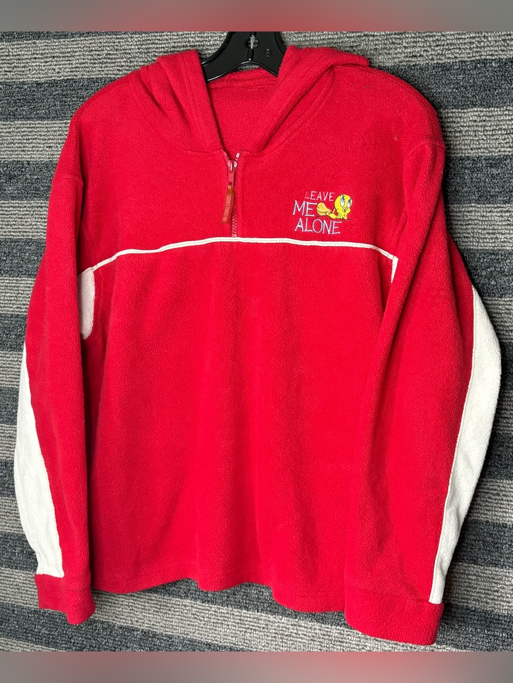 Vintage 90’s Looney Tunes Tweety Bird Red Quarter-Zip Hooded Fleece Women’s XL